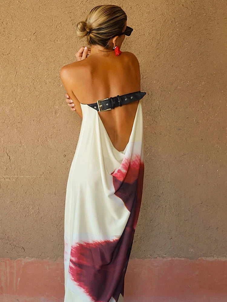Sexy Strapless Floral Print Maxi Summer Dress