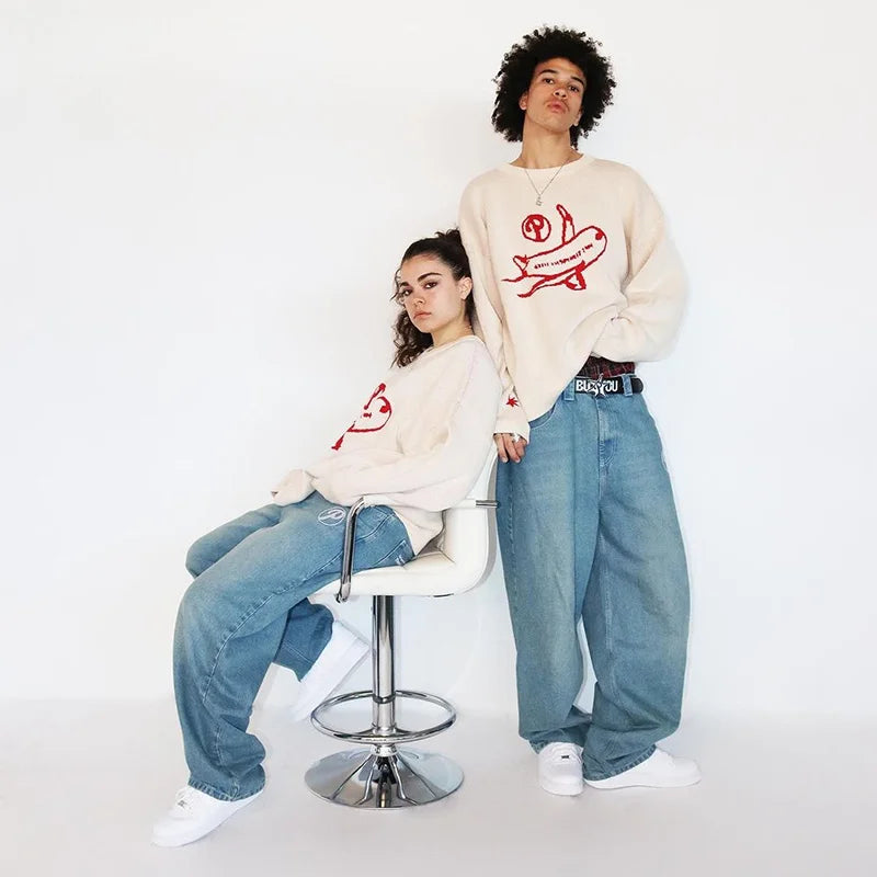 Y2K Baggy Knitted Graphic Jumper Sweater