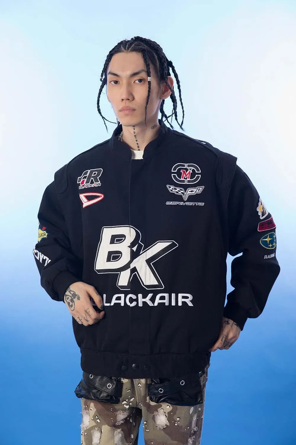 Y2K BK Embroidered Crew Moto Jacket
