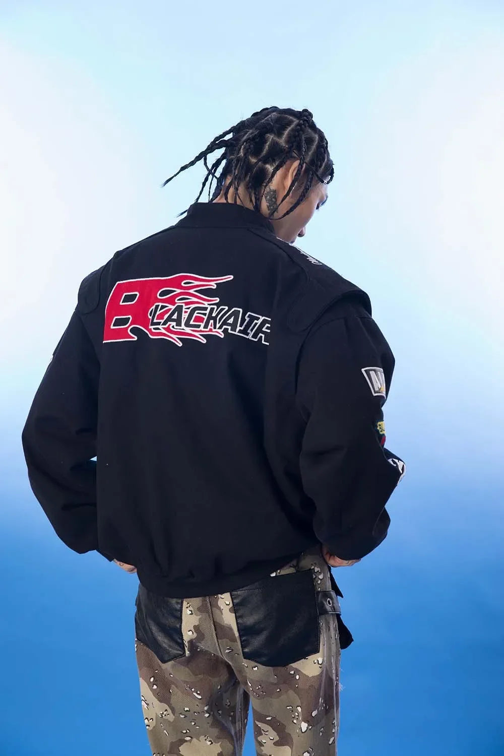 Y2K BK Embroidered Crew Moto Jacket