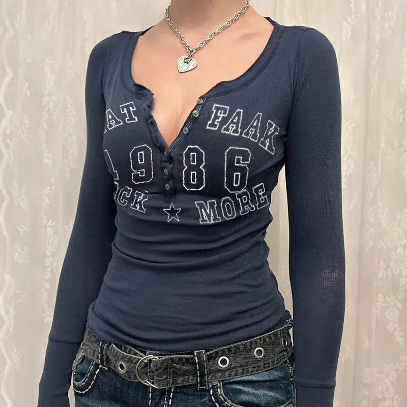 Y2K Button Up Long Sleeve Cute Top
