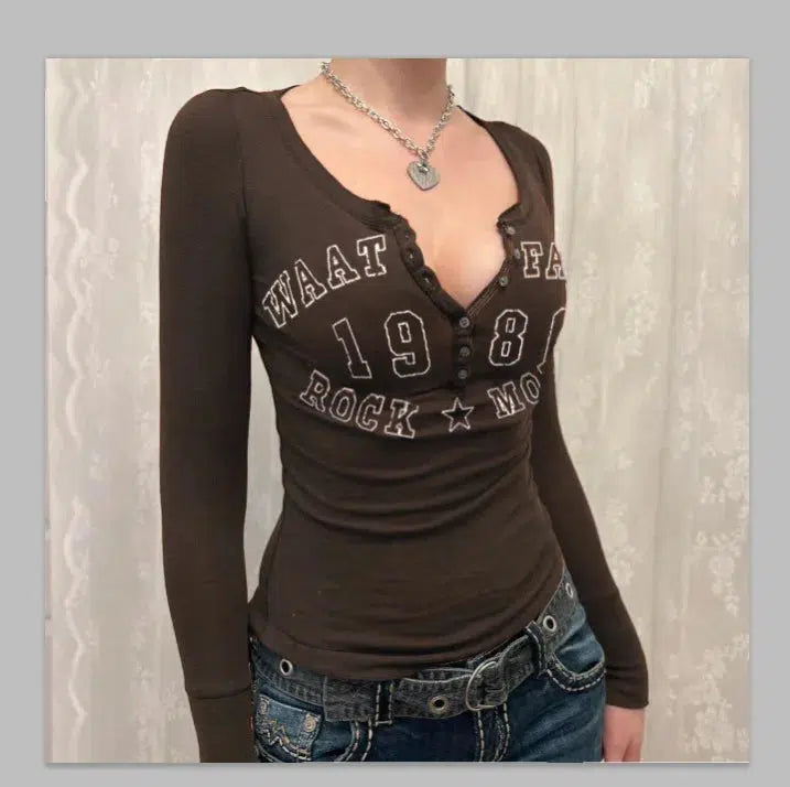 Y2K Button Up Long Sleeve Cute Top