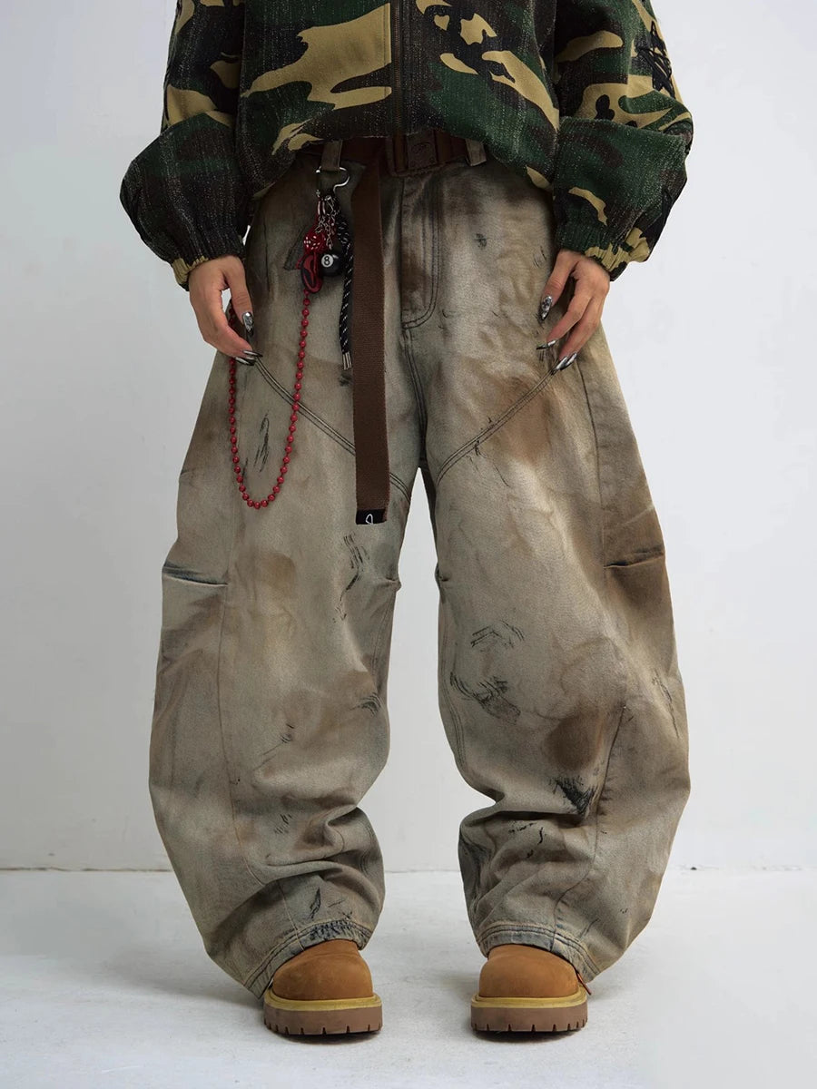 【QUALISARTIFPEREO】DIRTY BAGGY PANTS Y2K Dirty Wash Baggy Jeans
