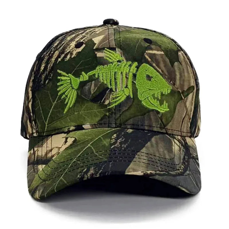 Y2K Embroidered Fish Bone Camo Baseball Cap