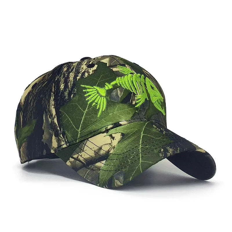 Y2K Embroidered Fish Bone Camo Baseball Cap