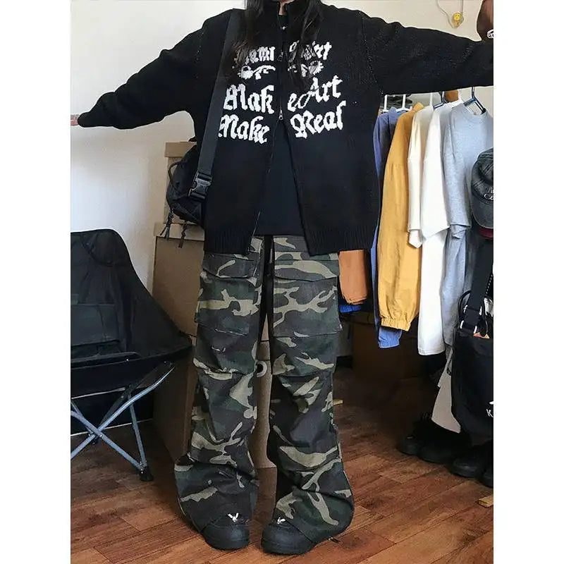 Y2K Embroidered Notes Zipper Cardigan Sweater