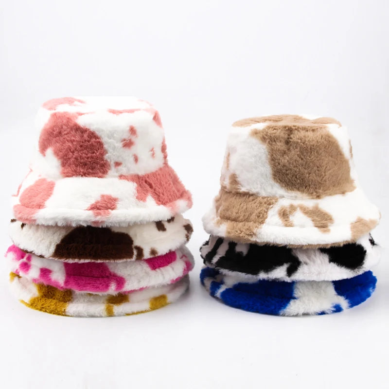Y2K fluffy Cow Print Bucket Hat