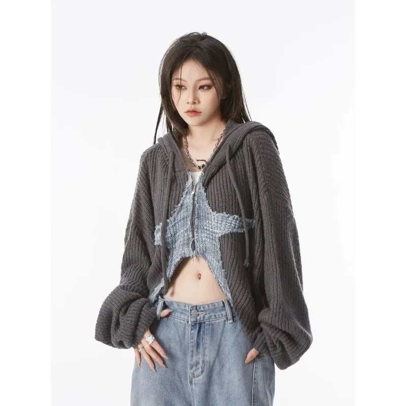 Y2K Grunge Women's Cardigan Sweater Zip Up