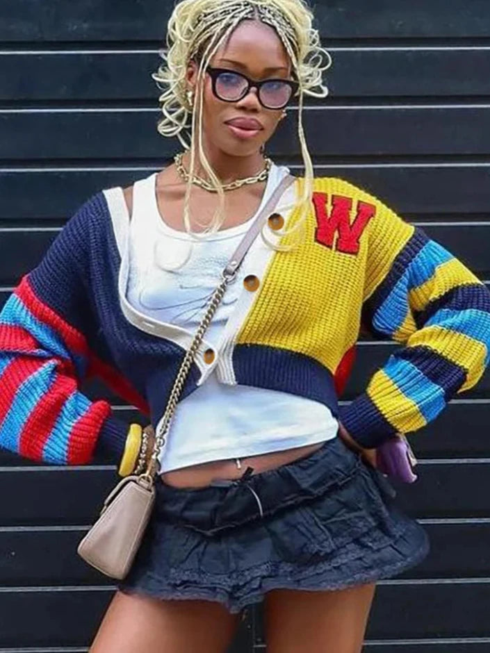 Y2K Jock Block Colour Cardigan Sweater