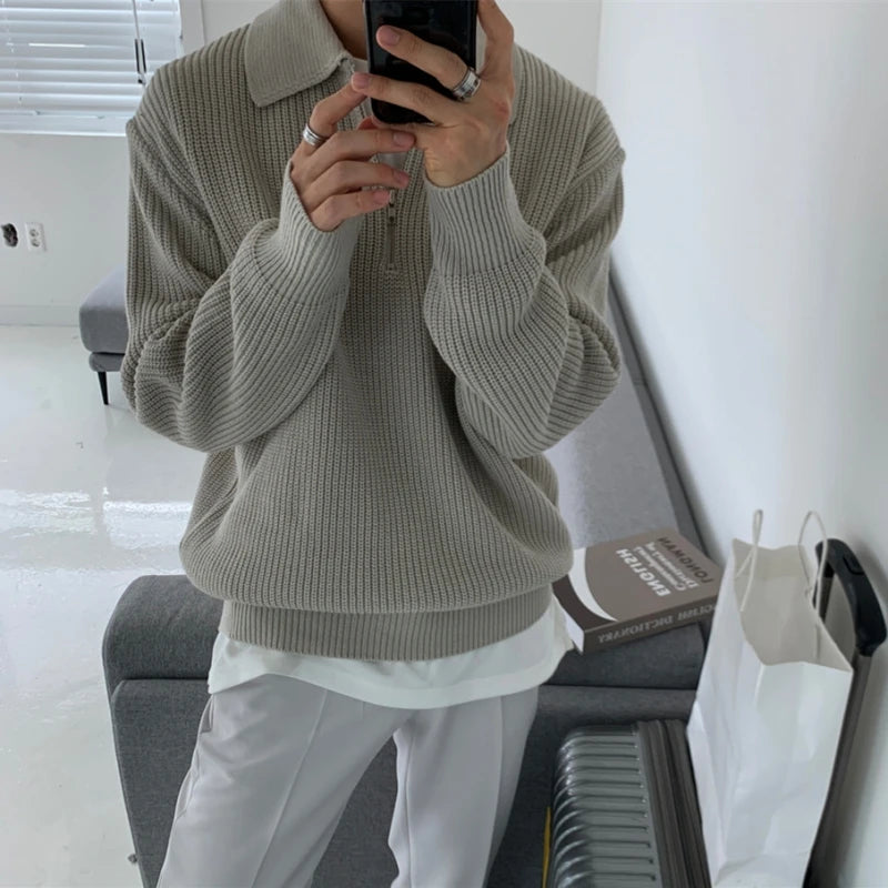 Y2K Knitted Lapel 1/4 Zip Jumper Sweater