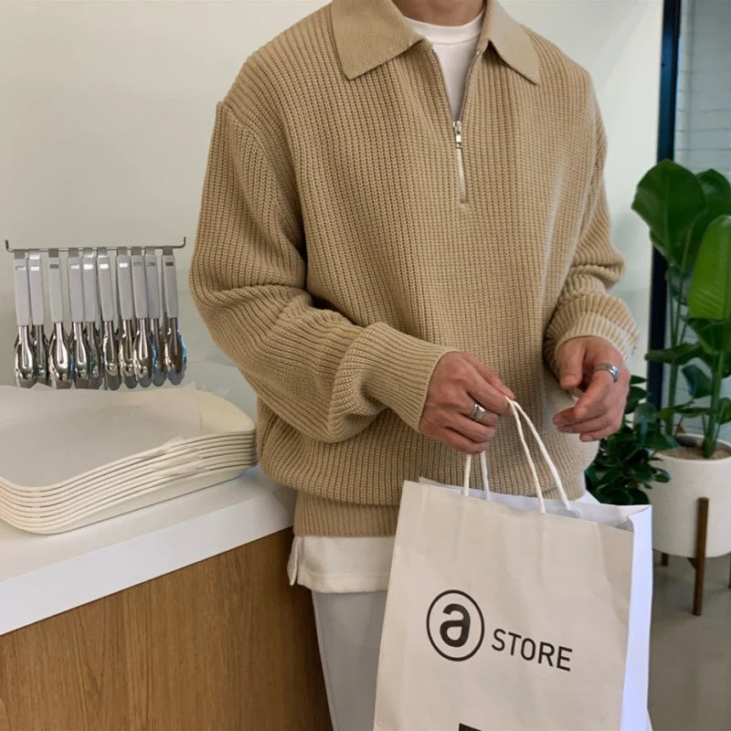 Y2K Knitted Lapel 1/4 Zip Jumper Sweater