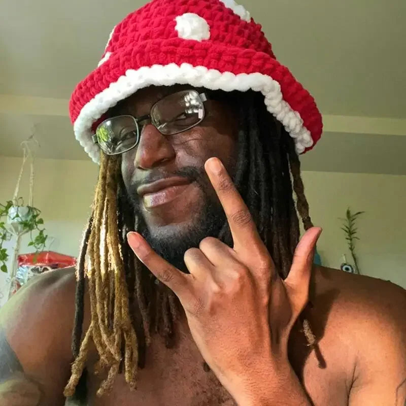 Y2K Mushroom Knit Bucket Hat
