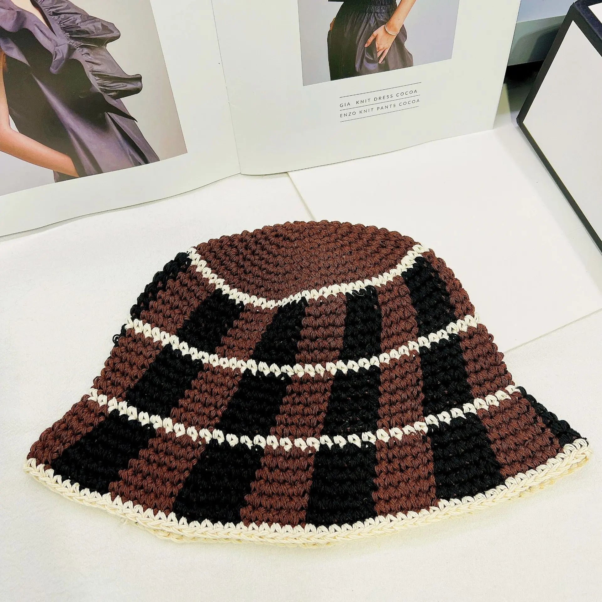 Y2K Plaid Knit Bucket Hat