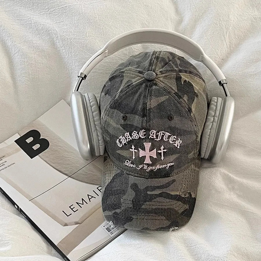 Y2K Retro Cross Camo Baseball Cap