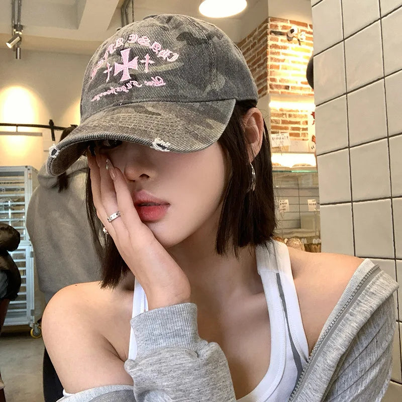 Y2K Retro Cross Camo Baseball Cap