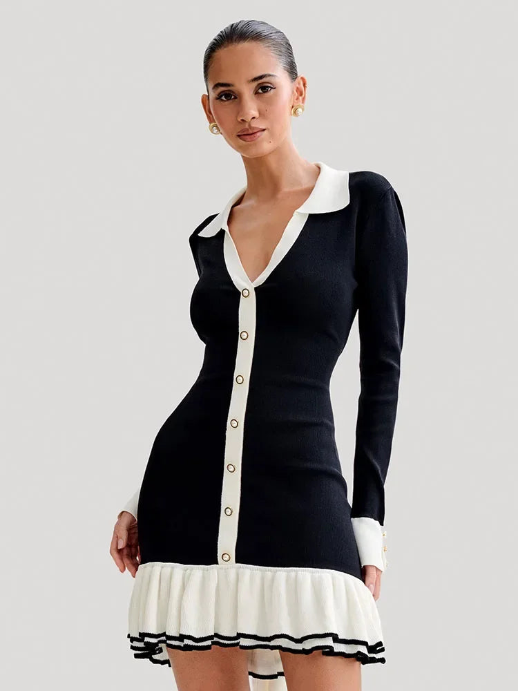 Y2K Ruffled Bow Knit Mini Dress