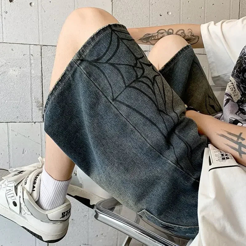 Y2K Spider Denim Jean Shorts Jorts