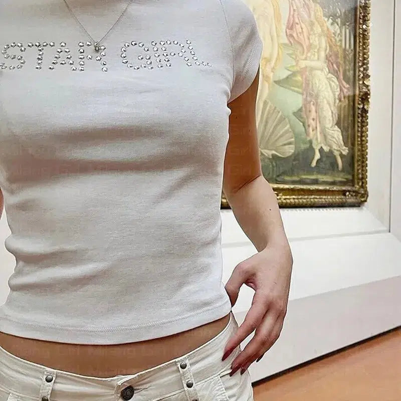 Y2K Star Girl Rhinestones Crop Top