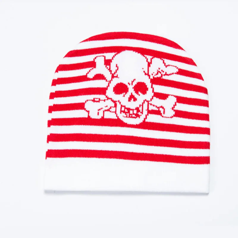 Y2k Striped Skull Beanie