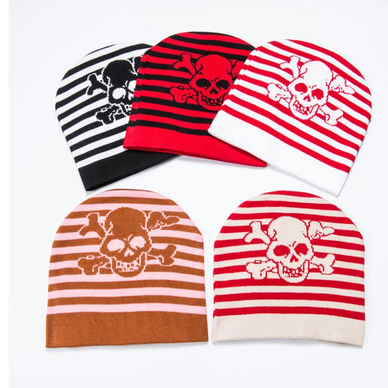 Y2k Striped Skull Beanie