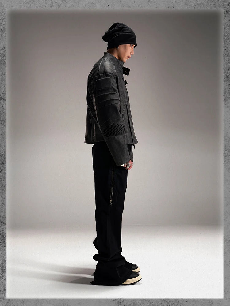 Y2K Vintage Short Distressed Black Faux Leather Jacket