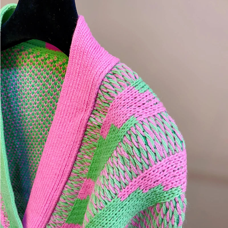 Y2K Zerbra Block Long Sleeve Cardigan