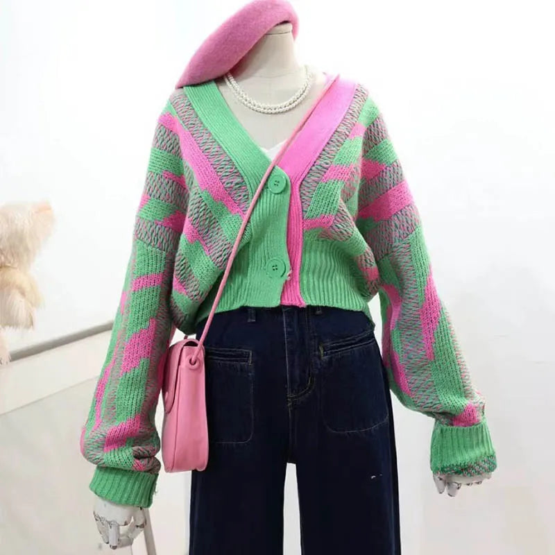 Y2K Zerbra Block Long Sleeve Cardigan