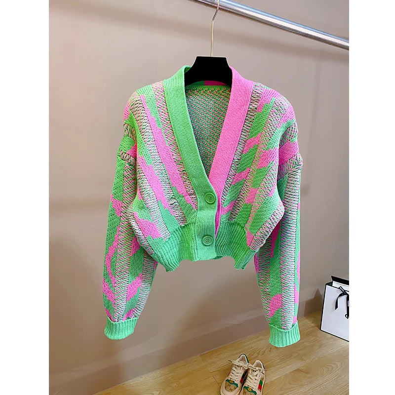 Y2K Zerbra Block Long Sleeve Cardigan