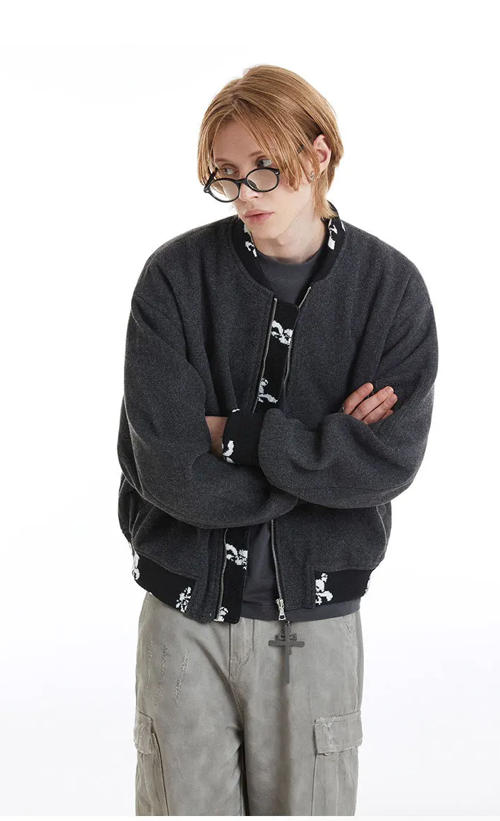 Y2K Black Vintage Stitched Jacquard Short Jacket