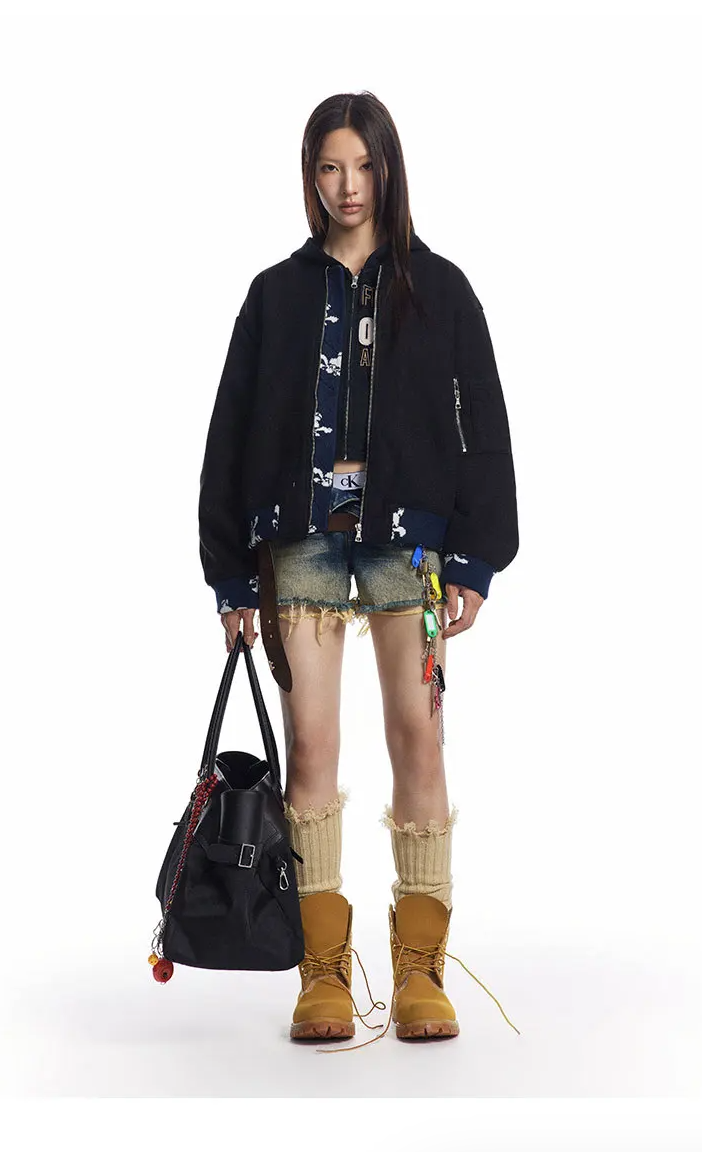 Y2K Black Vintage Stitched Jacquard Short Jacket