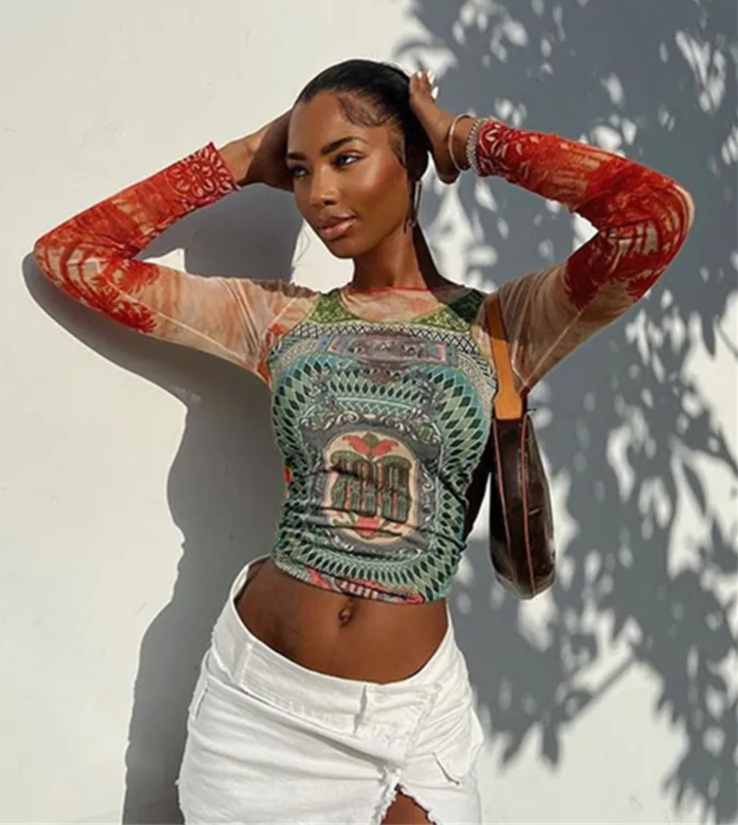 Y2K Mesh Graphic Long Sleeve