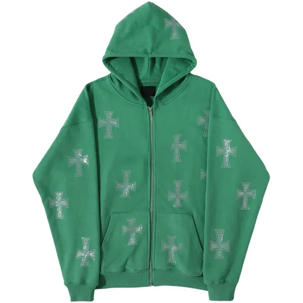 Cross Zip Up Green