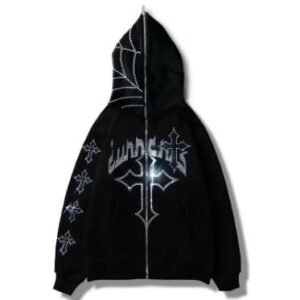 Y2K RHINESTONE CROSS HOODIE